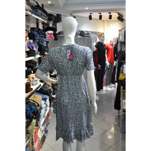 MAVİ ÇİCEKLİ ELBİSE - 4