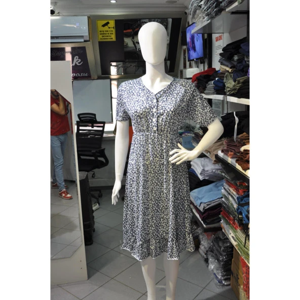 MAVİ ÇİCEKLİ ELBİSE - 5