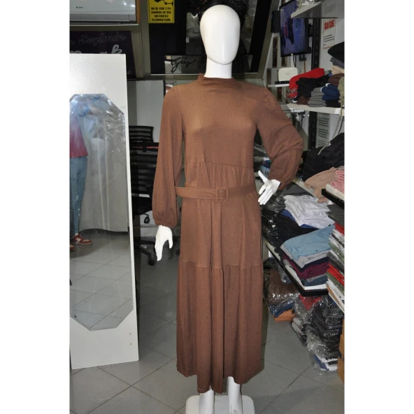 KAHVE RENGİ UZUN ELBİSE - 2