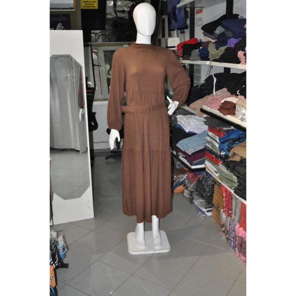 KAHVE RENGİ UZUN ELBİSE - 3