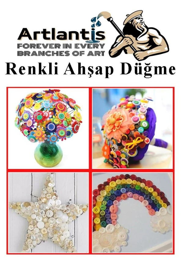 Düğme Naturel Ahşap 60 Adet 1 Paket Okul Kreş Sanat Etkinlik Anasınıfı 1,2cm 50 Adet 2,5cm 10 Adet - 5