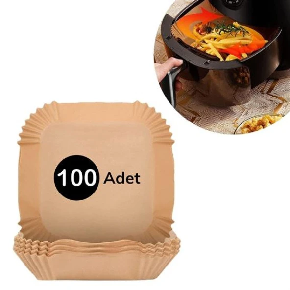 100 Adet Air Fryer Pişirme Kağıdı Tek Kullanımlık  Gıda Yağlı Kağıdı Kare Tabak Model (4172)