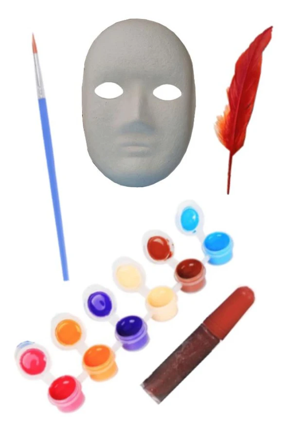 Karton Maske Boyama Seti 1 Paket İpek Fırçalı Akrilik Boyalı Boyanabilir Maske Okul Sınıf Etkinlik - 2
