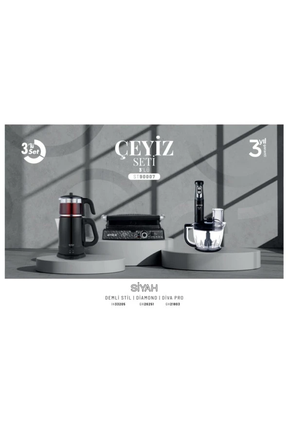 Sıyah 3lü Çeyiz Seti 90007 Siyah