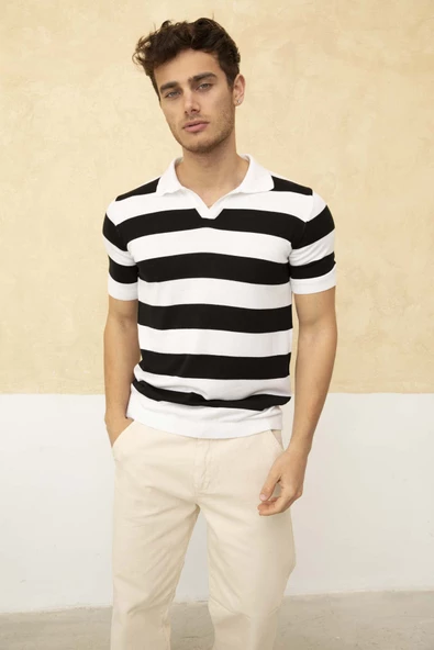 Renk Bloklu Polo Yaka Triko T-Shirt TRZ19120 - 2