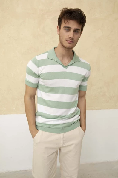 Renk Bloklu Polo Yaka Triko T-Shirt TRZ19120 - 8