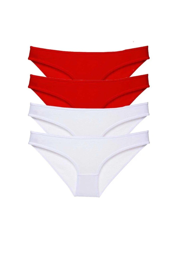 4 adet Süper Eko Set Likralı Kadın Slip Külot Kırmızı Beyaz