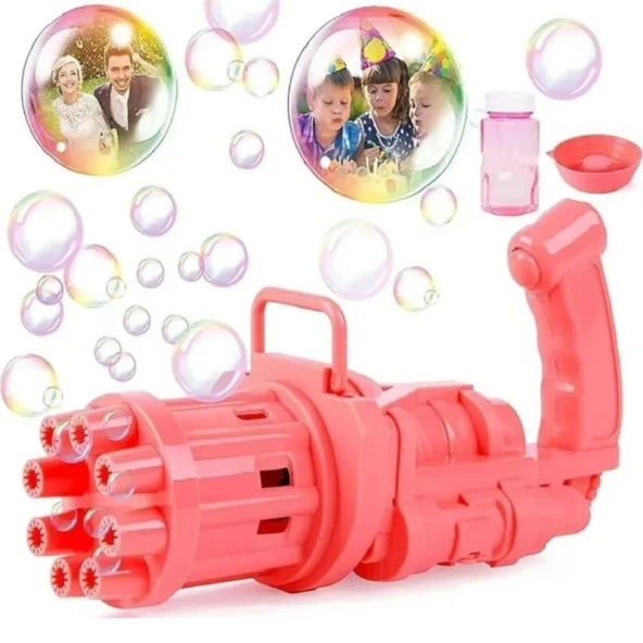 PEMBE ÇOKLU KÖPÜK ATAN KÖPÜK TABANCASI BUBBLES GUN BALONCUK TABANCASI PİLLİ KÖPÜK MAKİNASI PİNK GUN