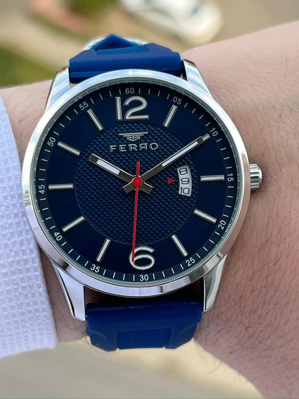 Ferro Lacivert Renk Slikon Kordon 30 Mt Su Geçirmez Erkek Kol Saat EF11316-L - Resim 2