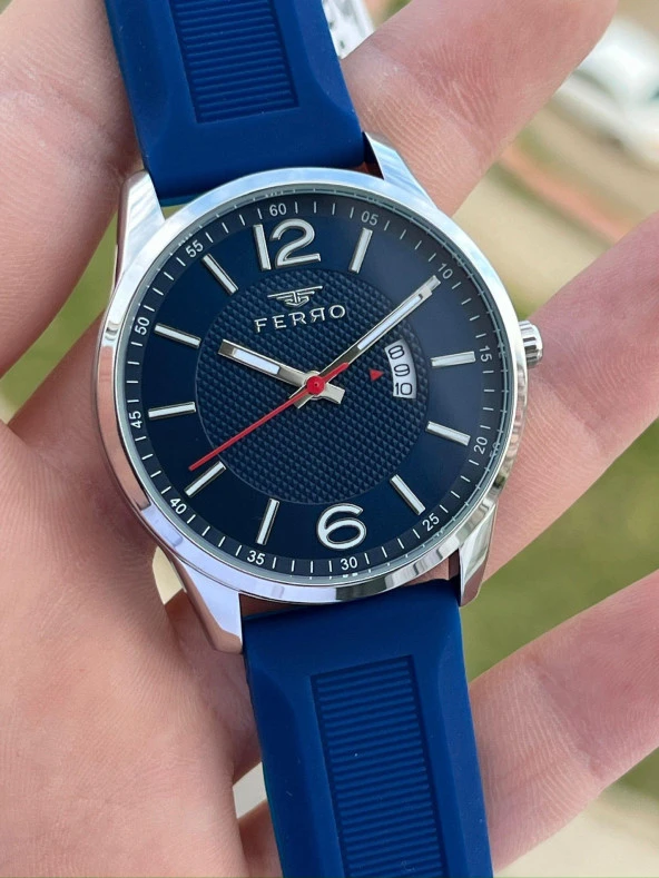 Ferro Lacivert Renk Slikon Kordon 30 Mt Su Geçirmez Erkek Kol Saat EF11316-L - Resim 3