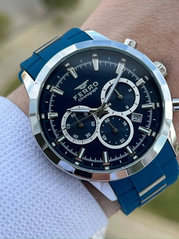 Ferro İç Fonksiyonları Aktif Lacivert Renk Slikon Kordon 30 Mt Su Geçirmez Erkek Kol Saat EF31360-L ürün görseli