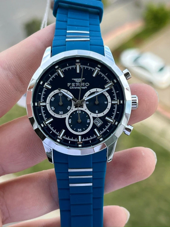 Ferro İç Fonksiyonları Aktif Lacivert Renk Slikon Kordon 30 Mt Su Geçirmez Erkek Kol Saat EF31360-L - Resim 3