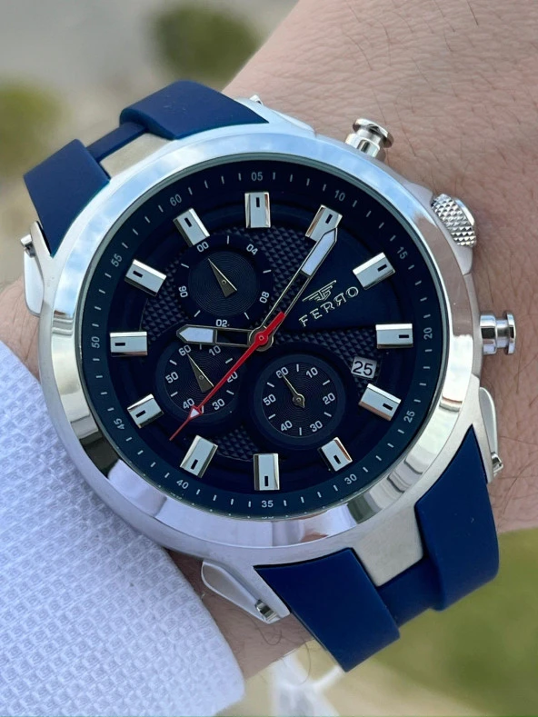 Ferro İç Fonksiyonları Aktif Lacivert Renk Slikon Kordon 30 Mt Su Geçirmez Erkek Kol Saat EF31402-L ürün görseli