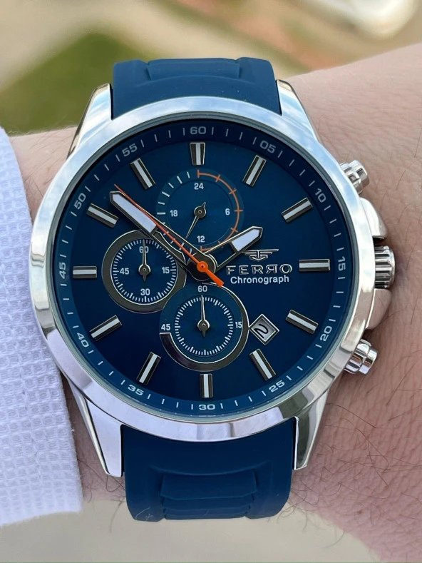 Ferro İç Fonksiyonları Aktif Lacivert Renk Slikon Kordon 30 Mt Su Geçirmez Erkek Kol Saat EF31359-L - Resim 2