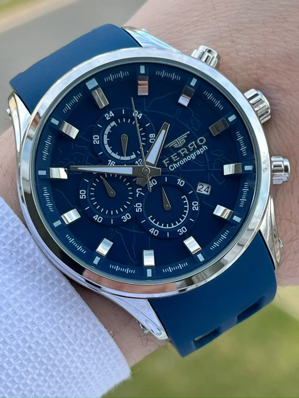 Ferro İç Fonksiyonları Aktif Lacivert Renk Slikon Kordon 30 Mt Su Geçirmez Erkek Kol Saat EF31354-L ürün görseli