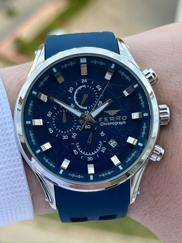 Ferro İç Fonksiyonları Aktif Lacivert Renk Slikon Kordon 30 Mt Su Geçirmez Erkek Kol Saat EF31354-L - Resim 3