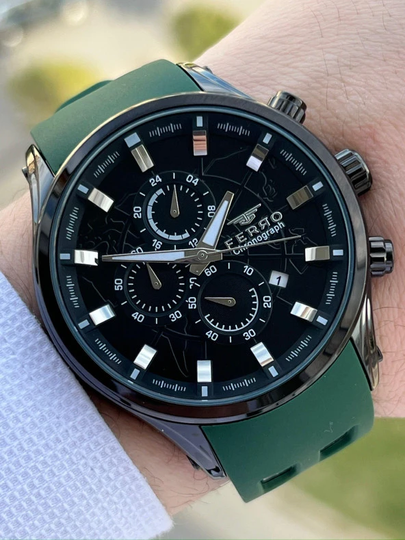 Ferro İç Fonksiyonları Aktif Yeşil Renk Slikon Kordon 30 Mt Su Geçirmez Erkek Kol Saat EF31354- ürün görseli