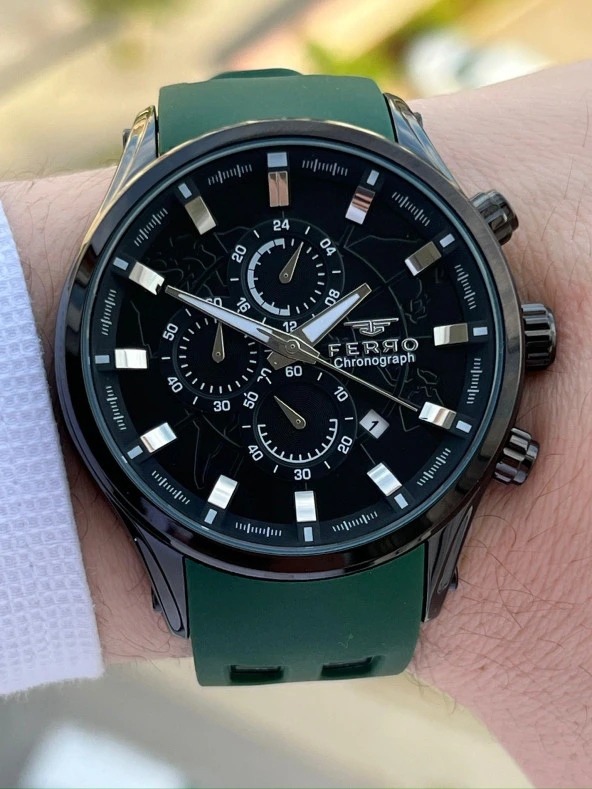 Ferro İç Fonksiyonları Aktif Yeşil Renk Slikon Kordon 30 Mt Su Geçirmez Erkek Kol Saat EF31354- - Resim 2