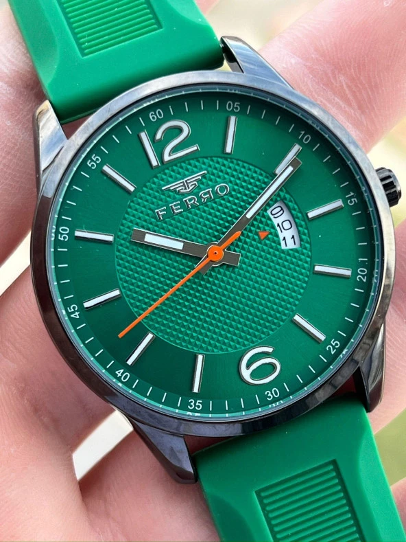 Ferro Takvimli Aktif Yeşil Renk Slikon Kordon 30 Mt Su Geçirmez Erkek Kol Saat EF11316- - Resim 2