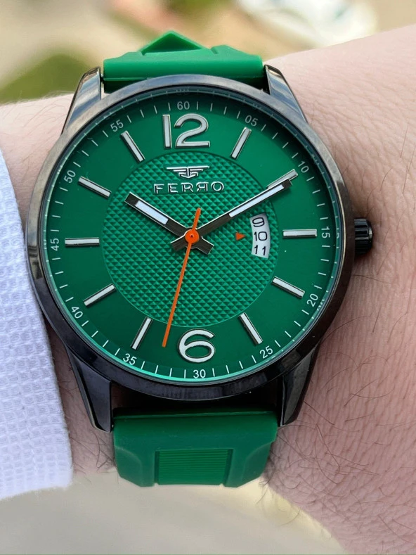 Ferro Takvimli Aktif Yeşil Renk Slikon Kordon 30 Mt Su Geçirmez Erkek Kol Saat EF11316- - Resim 3