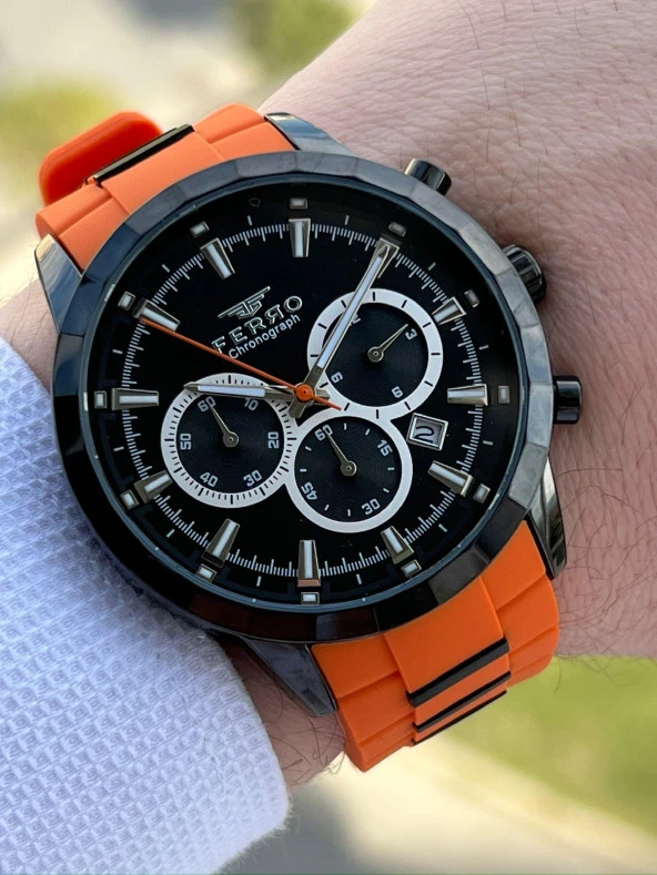 Ferro İç Fonksiyonları Aktif Turuncu Renk Slikon Kordon 30 Mt Su Geçirmez Erkek Kol Saat EF31360-ZL ürün görseli