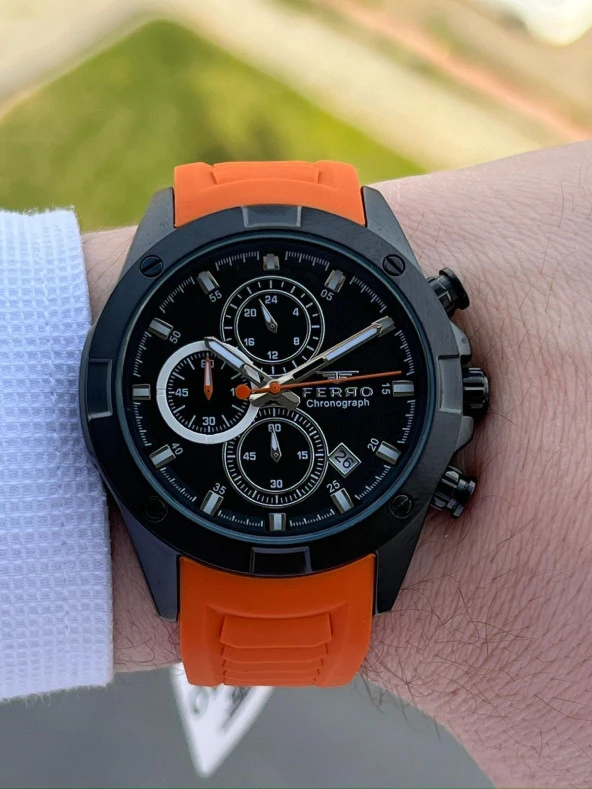 Ferro İç Fonksiyonları Aktif Turuncu Renk Slikon Kordon 30 Mt Su Geçirmez Erkek Kol Saat EF31361-ZL - Resim 3