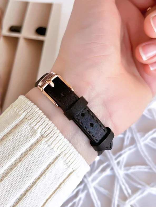 Ferro Deri Kordonlu Kararma Renk Atmaz 30 Metre Suya Dayanıklı Özel Tasarım Kadın Kol Saati 2108B-S6 - Resim 4