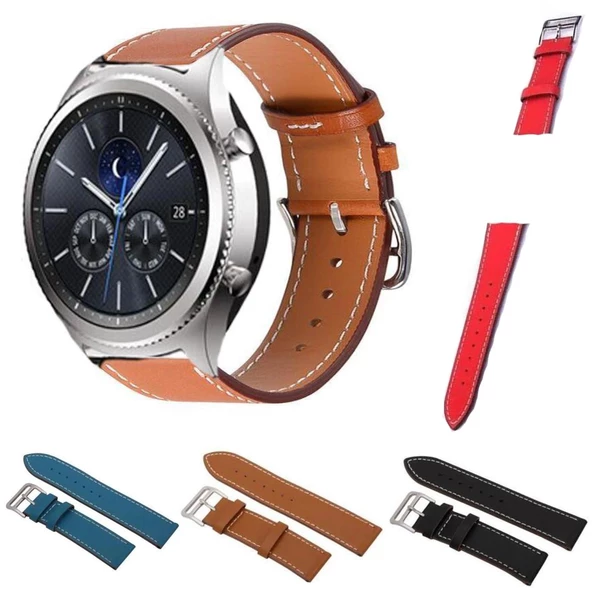 Samsung Gear S3 Uyumlu Deri 22mm Akıllı Saat Kordonu