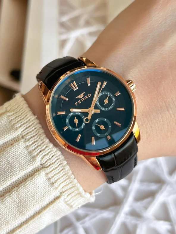 Ferro Deri Kordonlu İç Fonksiyonları Çalışır 3 Atm+Takvim Özel Tasarım Kadın Kol Saati BFM1905BWT-S ürün görseli