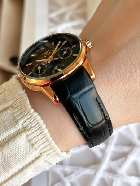 Ferro Deri Kordonlu İç Fonksiyonları Çalışır 3 Atm+Takvim Özel Tasarım Kadın Kol Saati BFM1905BWT-S - Resim 3