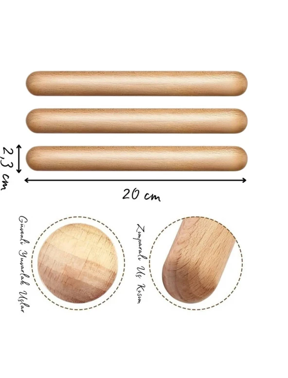 40 Çift Ahşap Ritim Çubuğu Anaokulu Çocuk Etkinlik Perküsyon Müzik Aleti Eğitimi Sopası 20cm 80 Adet