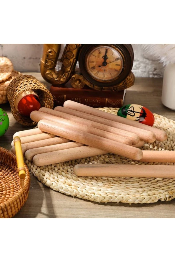 35 Çift Ahşap Ritim Çubuğu Anaokulu Çocuk Etkinlik Perküsyon Müzik Aleti Eğitimi Sopası 20cm 70 Adet - 7