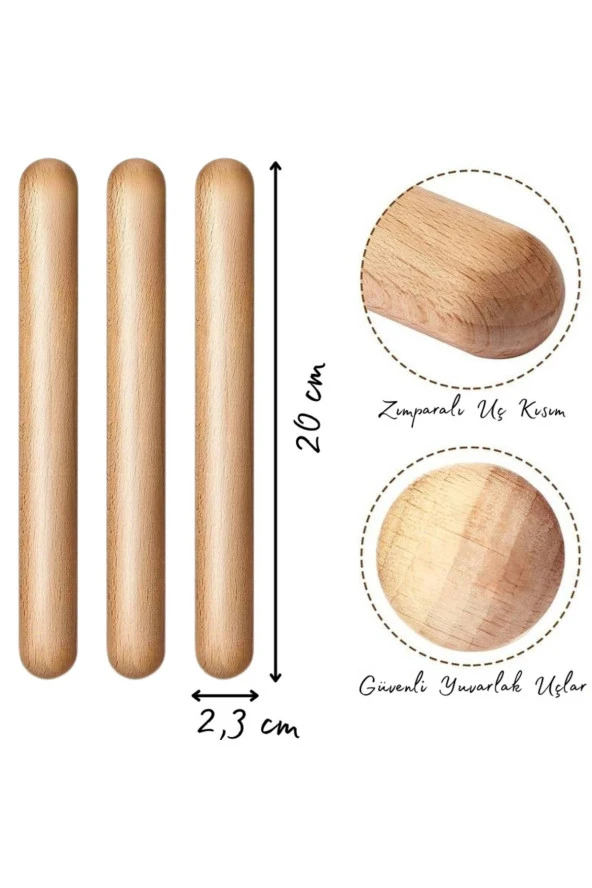 1 Çift Ahşap Ritim Çubuğu Anaokulu Çocuk Etkinlik Perküsyon Müzik Aleti Eğitimi Sopası 20 cm 2 Adet