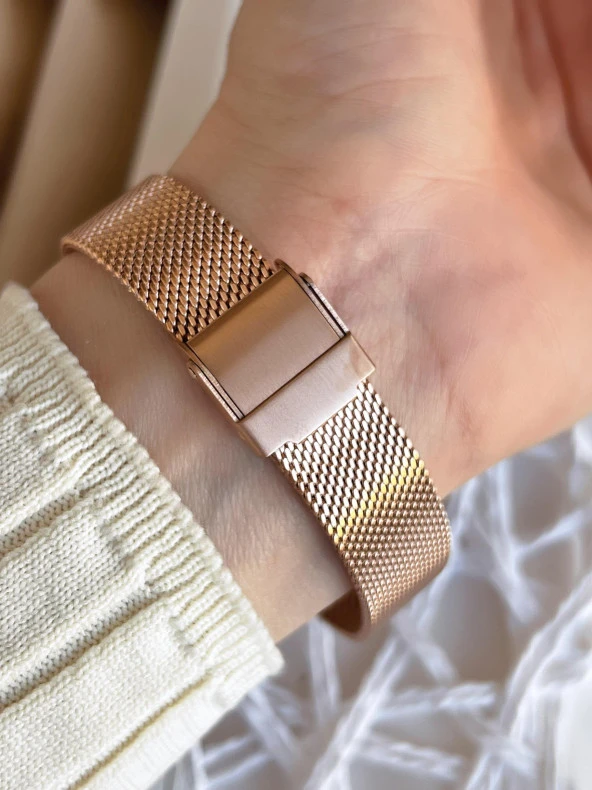 Ferro Hasır Kordonlu Rose Gold Kararmaz Renk Atmaz 3 Atm  Özel Tasarım Kadın Kol Saat BF21153CWT-C - Resim 4