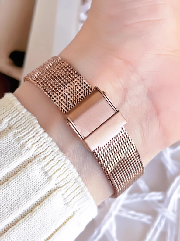 Ferro Hasır Kordonlu Rose Gold Kararmaz Renk Atmaz 3 Atm Özel Tasarım Kadın Kol Saati BFL21242-C - 4