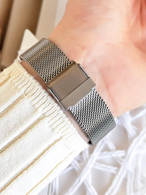 Ferro Hasır Kordonlu Gümüş/Rose Kararmaz Renk Atmaz 3 Atm  Özel Tasarım Kadın Kol Saati BF81753CWT - Resim 4