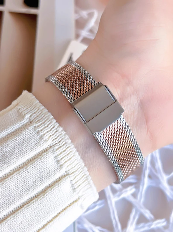 Ferro Hasır Kordonlu Gümüş/Rose Kararmaz Renk Atmaz 3 Atm  Özel Tasarım Kadın Kol Saati BF2123CWT-E - Resim 4