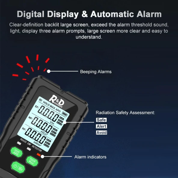 Radyasyon LCD Test Algılama Sar Manyetik Alan  Ölçüm Cihazı Elektromanyetik Yoğunluk Ölçme Tarama Dedektörü - 5