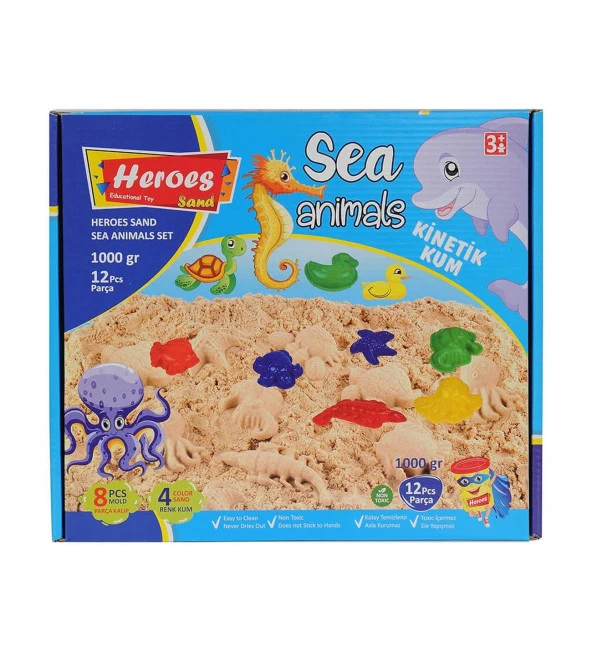 Heroes Deniz Hayvanları Kinetik Kum 1000gr 4 Renk 12 Parça 8 Kalıp KUM-045