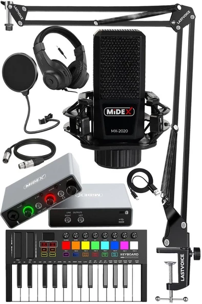 Midex Midi Paket-2 Stüdyo Ekipmanları Seti Ses Kartı Midi Klavye Mikrofon Kulaklık ürün görseli 1