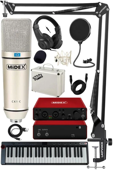 Midex Midi Paket-4 Stüdyo Ekipmanları Seti Ses Kartı Midi Klavye Mikrofon Kulaklık ürün görseli 1