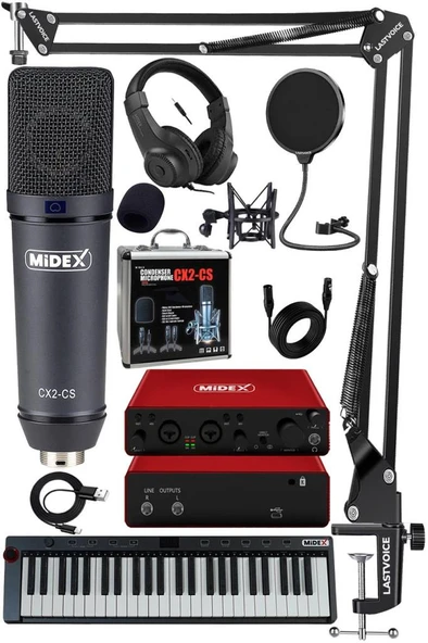 Midex Midi Paket-5 Stüdyo Ekipmanları Seti Ses Kartı Midi Klavye Mikrofon Kulaklık ürün görseli 1