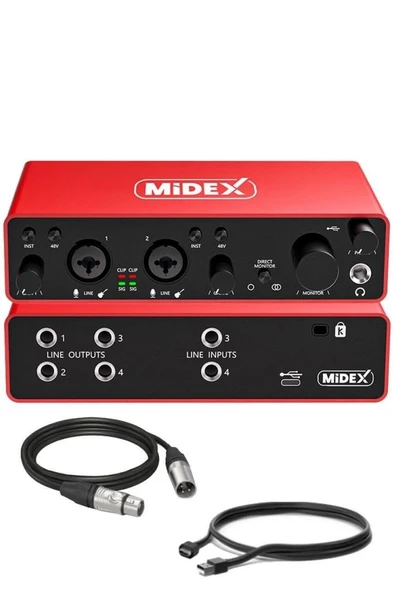 Midex Midi Paket-6 Stüdyo Ekipmanları Seti Ses Kartı Midi Klavye Mikrofon Kulaklık - Resim 3