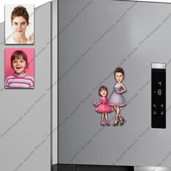 Anne Kız Tasarımlı Buzdolabı Magneti/Resim Gönder Magnet Olsun