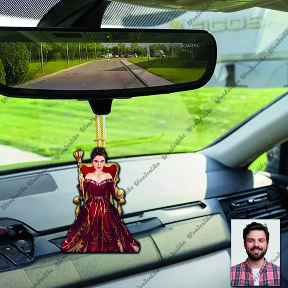 Kraliçe Ahşap Tasarımlı Araba Dikiz Ayna Süsü