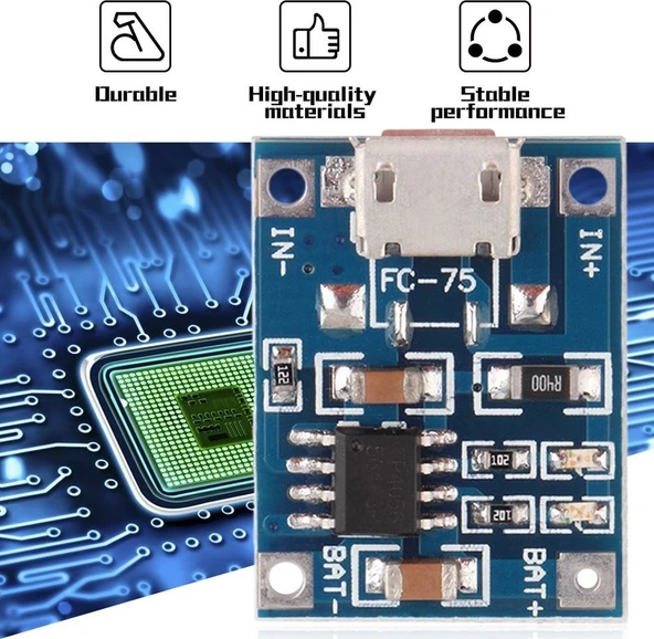 5 Adet 5V Mini Mikro USB 1A TP4056 Lityum Pil Şarj Kartı Şarj Aleti Modülü-Mavi - 5