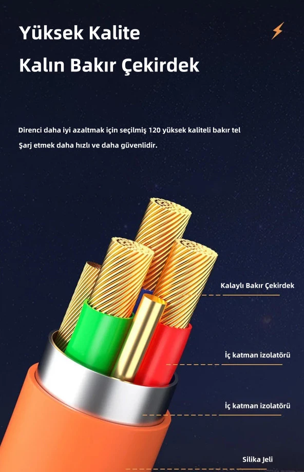 Zhltools 3 in 1 Usb to Type-C - Micro Usb - Lightning 120W Hızlı Şarj Kablosu 1.2 metre Turuncu - 8