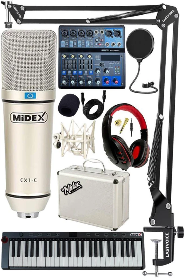 Stüdyo Ekipmanları Midi Live Paket-4 Ses Kartlı Mikser Midi Klavye CX1 Mikrofon Kulaklık