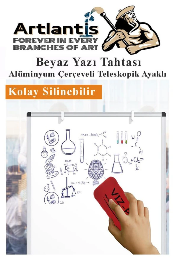 Ayaklı Beyaz Yazı Tahtası 40x55 cm Teleskobik Ayaklı 1 Adet Alüminyum Kolay Silinebilir Ergomik Beyaz Yazı Tahtası - 3