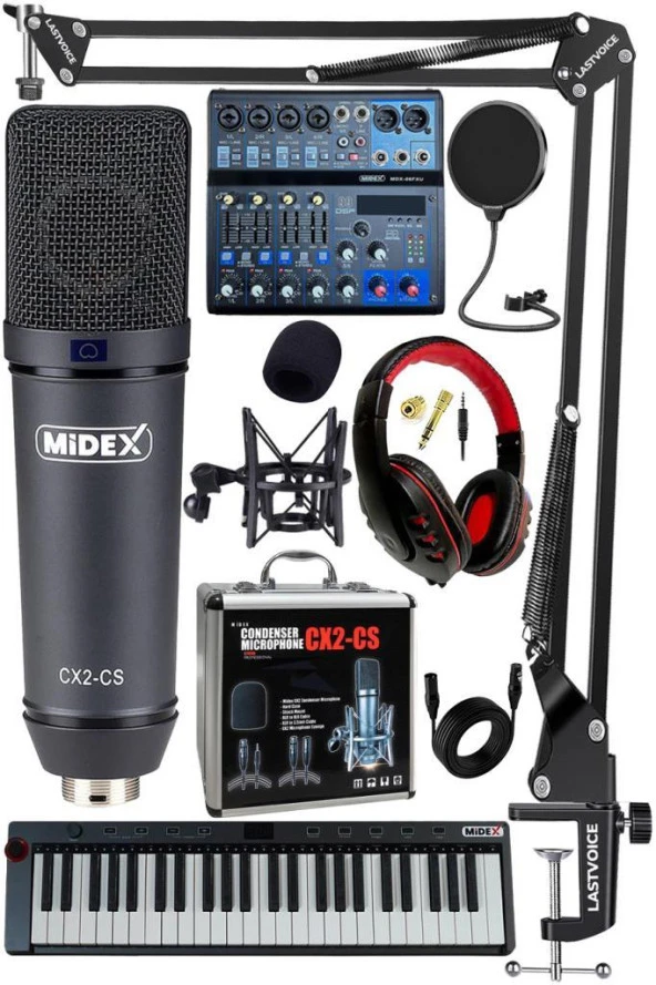 Stüdyo Ekipmanları Midi Live Paket-5 Ses Kartlı Mikser Midi Klavye CX2 Mikrofon Kulaklık